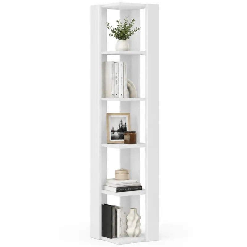 Quantità Limitata Libreria Angolare 5 Ripiani in Legno Bianco Scaffale Salvaspazio 34x34x161cm