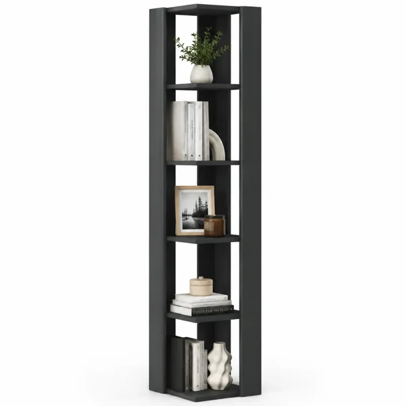 Libreria Angolare 5 Ripiani in Legno Antracite Scaffale Salvaspazio 34x34x161cm Novità