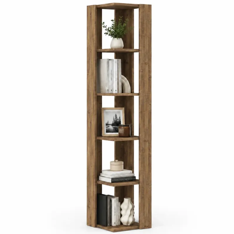 Libreria Angolare 5 Ripiani in Legno Rovere Scaffale Salvaspazio 34x34x161cm Spedizione Espresso