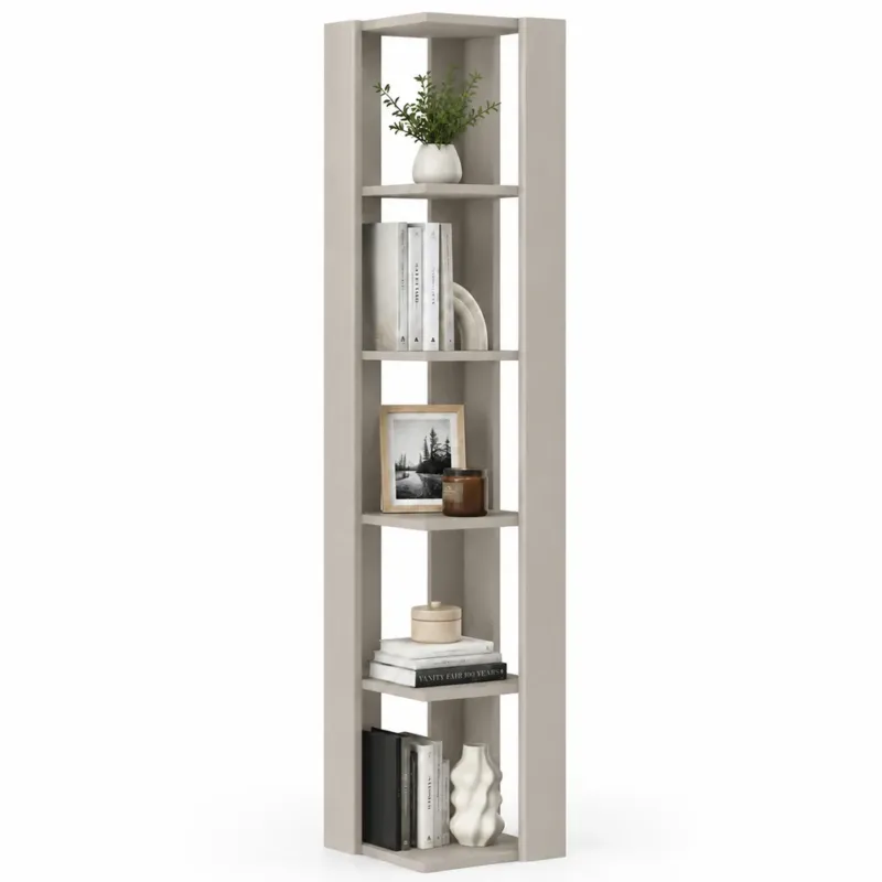 Libreria Angolare 5 Ripiani in Legno Sabbia Scaffale Salvaspazio 34x34x161cm Bestseller