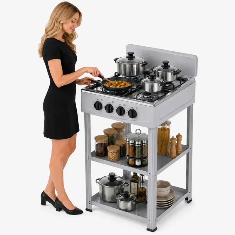 Cucina da Esterno con 4 Fuochi Grigio Cucinotto da Campeggio in Ferro 49x49x79cm Di Tendenza