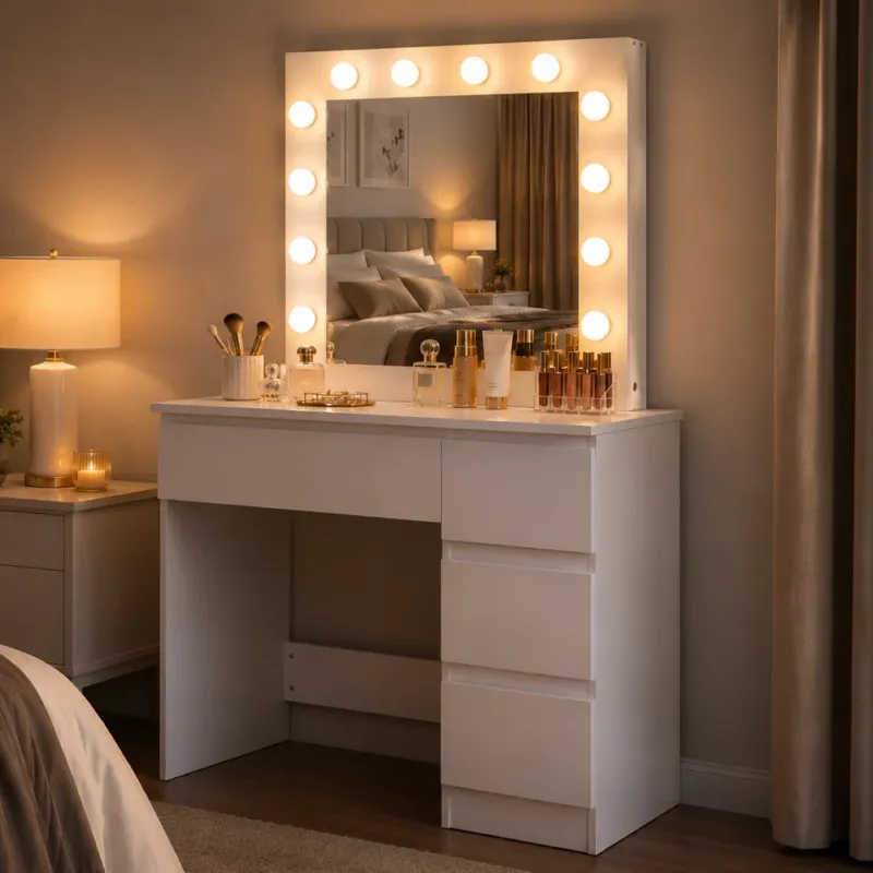 Soddisfatti O Rimborsati Toeletta Trucco con Luci Bianca Postazione Makeup 12 LED e Cassetti 94x43x140cm