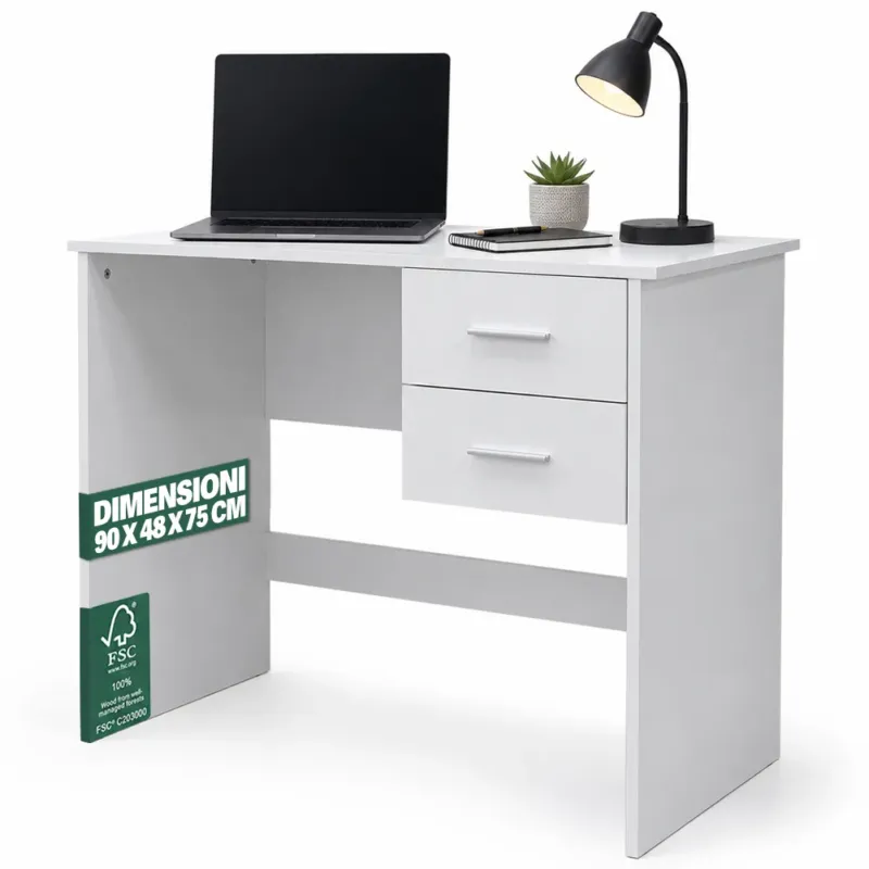 Scrivania da Ufficio Bianca Porta PC da Casa con Cassetti 90x48x75cm Salvaspazio Must-Have