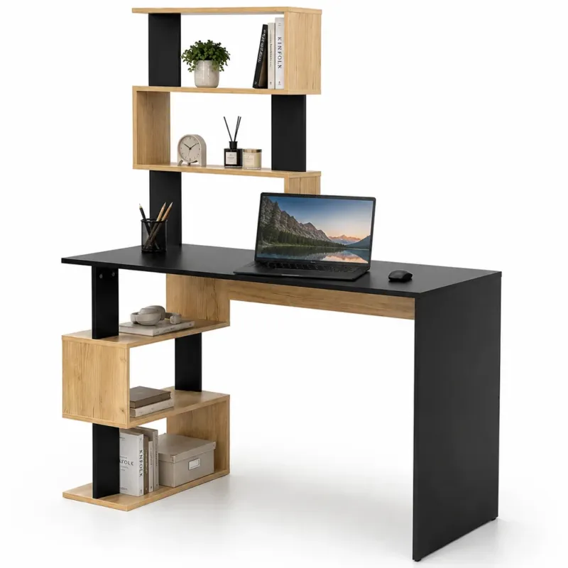 Scrivania con Libreria Tavolo Porta Pc in Legno per Casa Ufficio Nero e Quercia Occasione Imperdibile