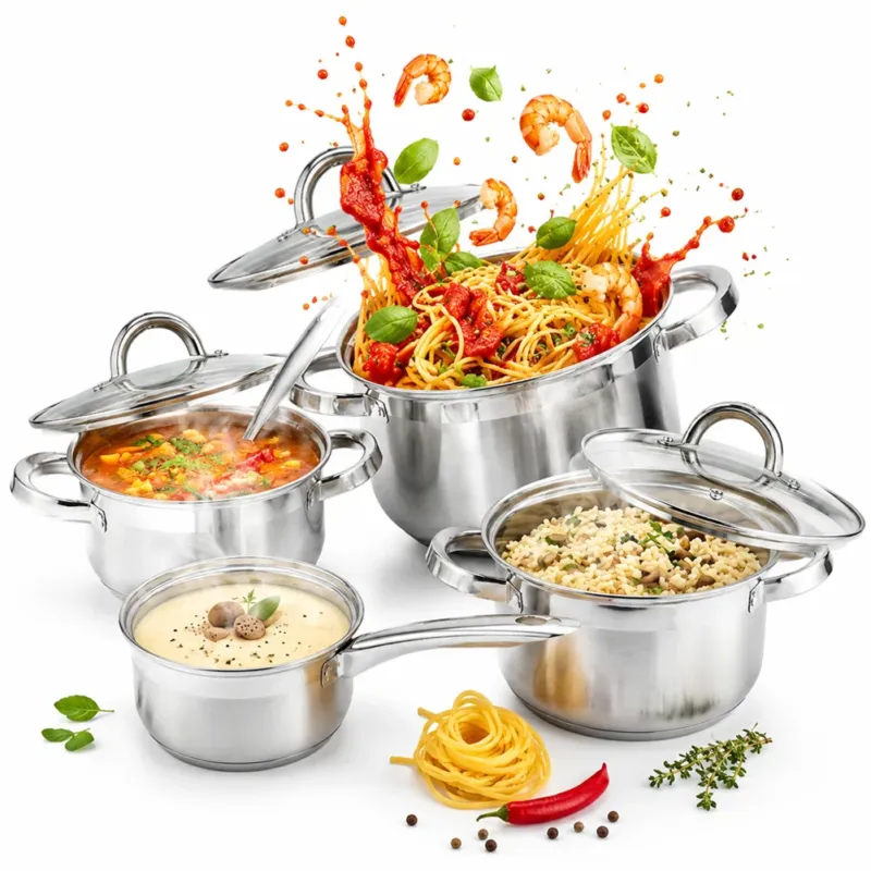 Batteria di Pentole Acciaio Inox 7 Pezzi Pentole Adatte a Tutti i Piani Cottura Must-Have