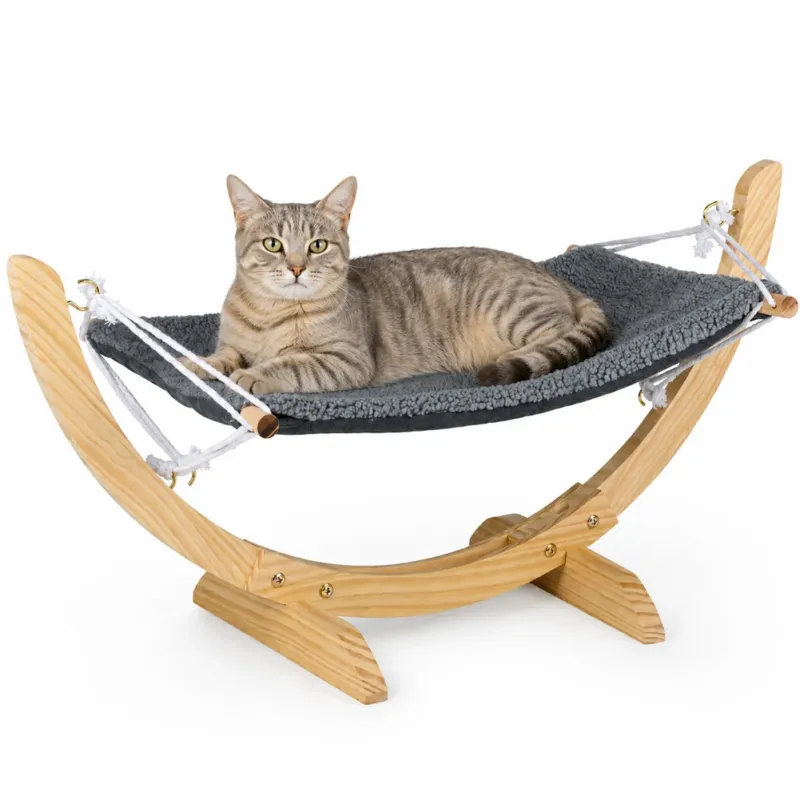 Compra Adesso Amaca per Gatti in Legno Ergonomica Cuccia Portata Max 6kg Animali 72x35x10 cm