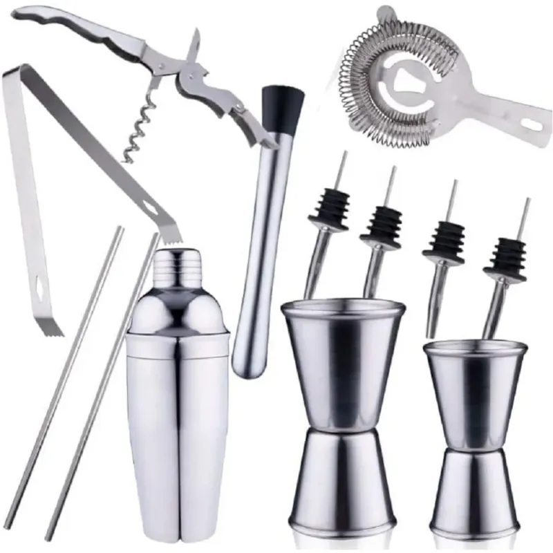 Di Tendenza Set da Cocktail Completo 14Pz con Shaker Stamper Jigger Accessori in Acciaio Inox