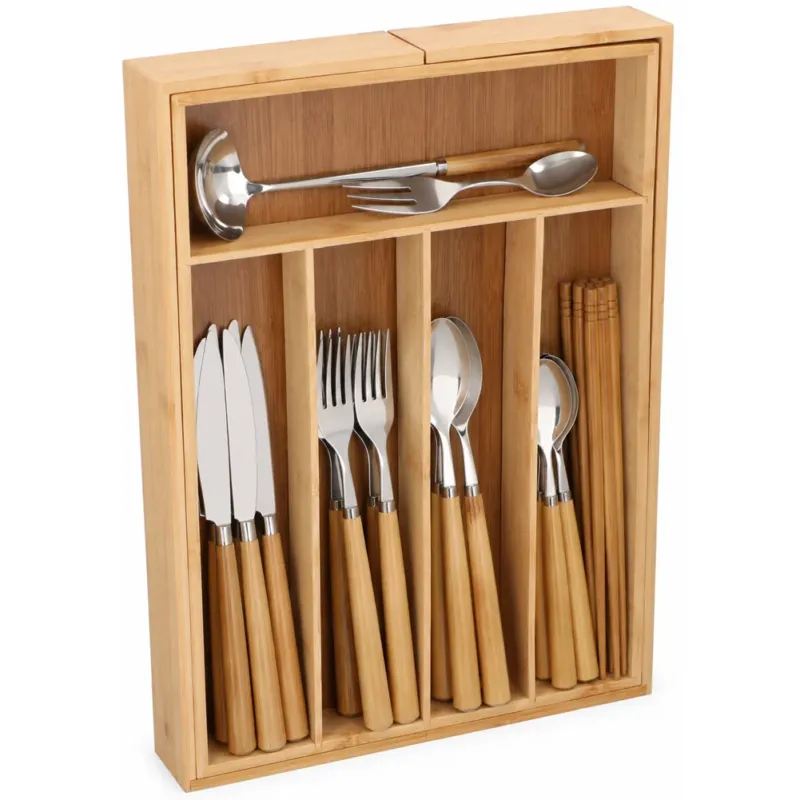 Quantità Limitata Portaposate Estensibile in Bambù Porta Posate Organizer da Cucina 46x33.5x6cm