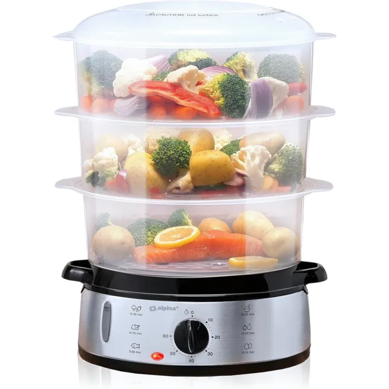 Offerta Del Giorno Vaporiera Elettrica Pentola a Vapore 800W a 3 Strati Capacità 9L con Timer