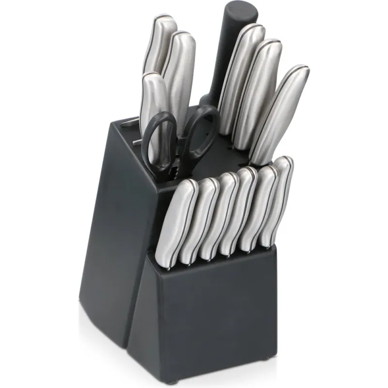 Ceppo Coltelli con 15 Pz in Acciaio Impugnatura Ergonomica Ideale per Cucinare Subito Disponibile
