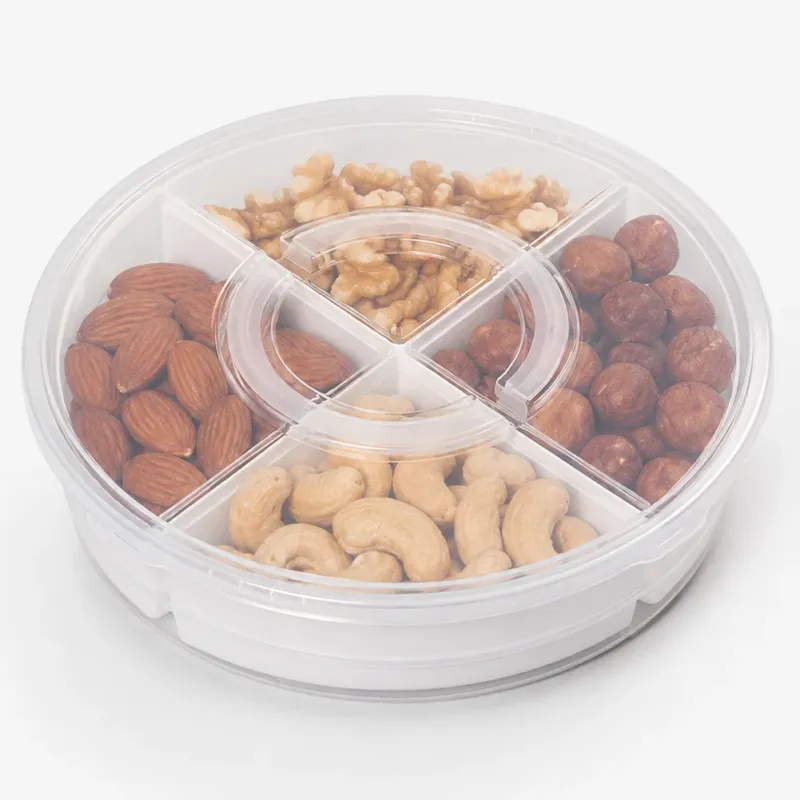 Consegna Rapida Contenitore Rotondo in Plastica con 4 Comparti Organizer per Alimenti Scomparti