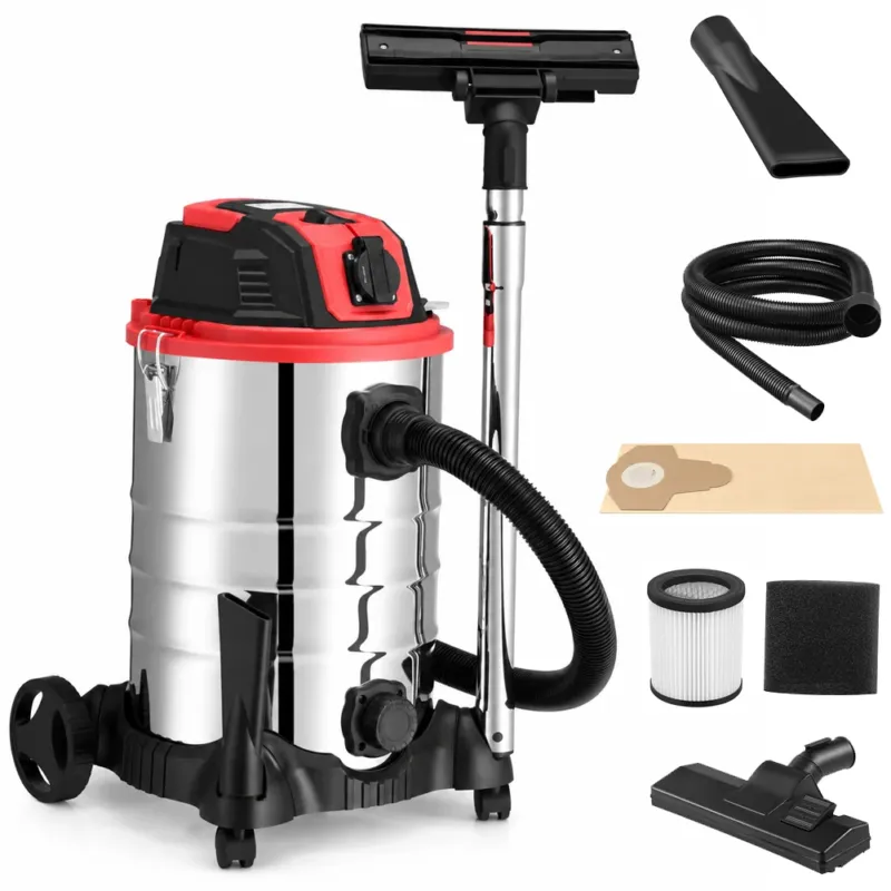 Aspiratore Solidi e Liquidi da 30 L 1200 W Acciaio con Filtro HEPA e Soffiante Prezzo Conveniente