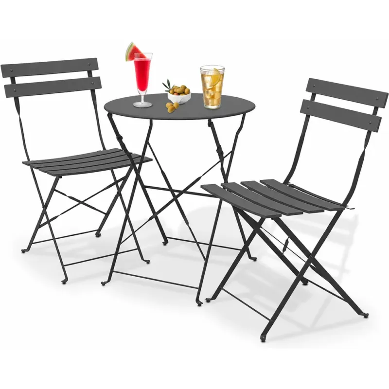 Set 3 Pezzi Giardino Tavolo 2 Sedie Bistrot Pieghevole Modello Parigi Antracite Saldi