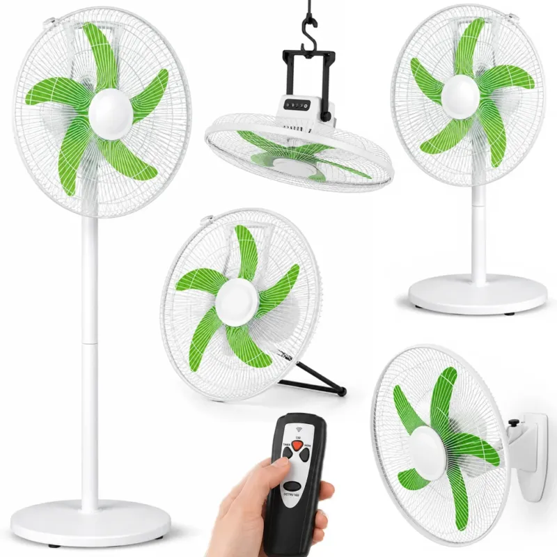 Ventilatore Ricaricabile 5 in 1 Telecomando da Parete Appoggio Piantana Soffitto Vendita Finale