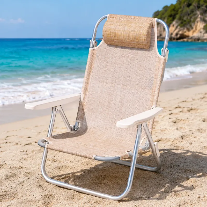 Esclusivo Spiaggina Sedia Prendisole Pieghevole Mare Spiaggia Reclinabile Beige Melange