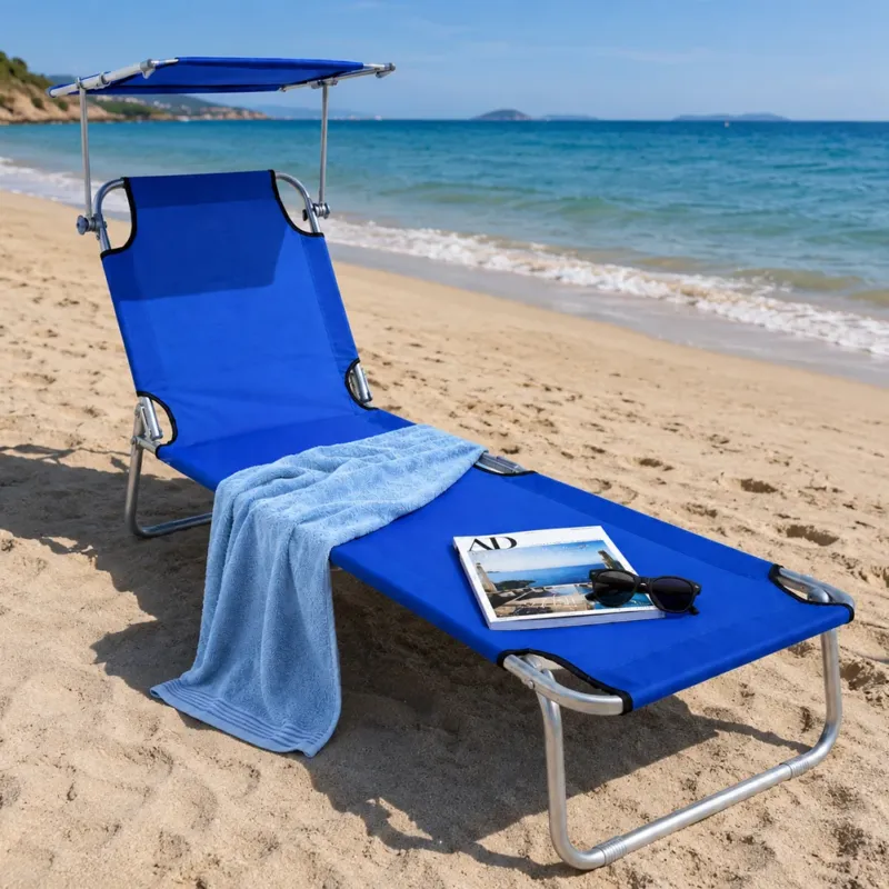 Prezzo Conveniente Lettino Mare Pieghevole Leggero con Tettuccio Parasole Regolabile Blu