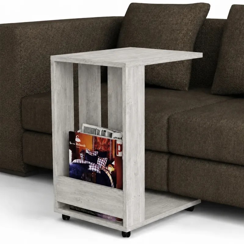 Tavolino Ausiliario con Ruote Design Moderno Mobile Letto Divano Bianco Antico Prezzo Ridotto