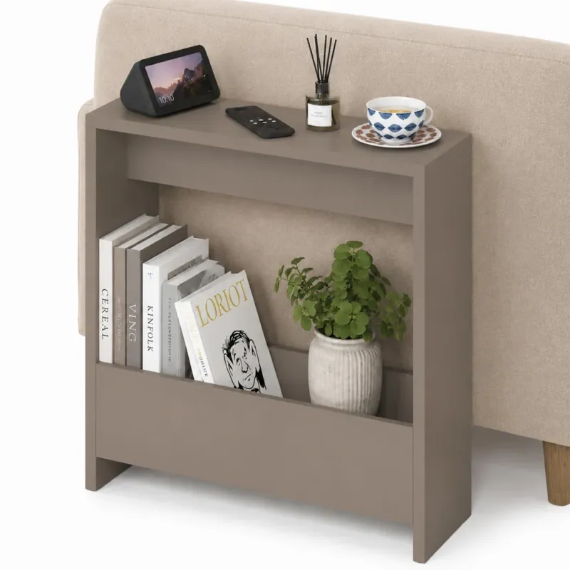 Tavolino Laterale Divano Moka Chiaro Tavolo Salvaspazio Multifunzione 55x20x60cm Prezzo Conveniente