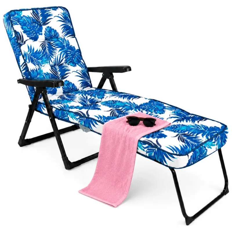 Spedizione Espresso Sedia Sdraio Relax Pieghevole Imbottita con Cuscino Design Floreale 148x63x98cm