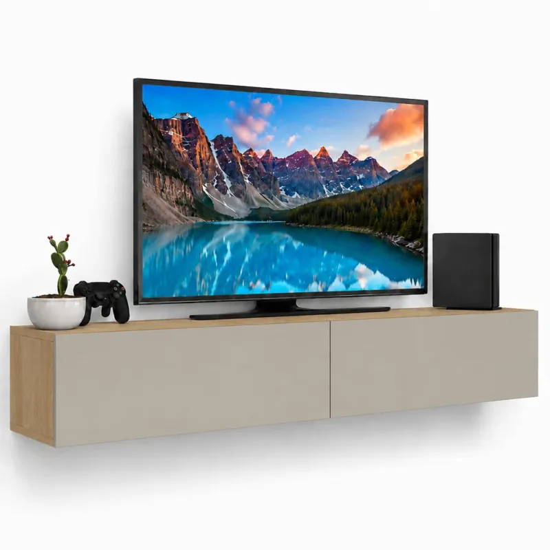 Offerta Speciale Mobile Porta Tv Sospeso da Salotto con 2 Cassetti Quercia e Sabbia 135x31.5x25cm