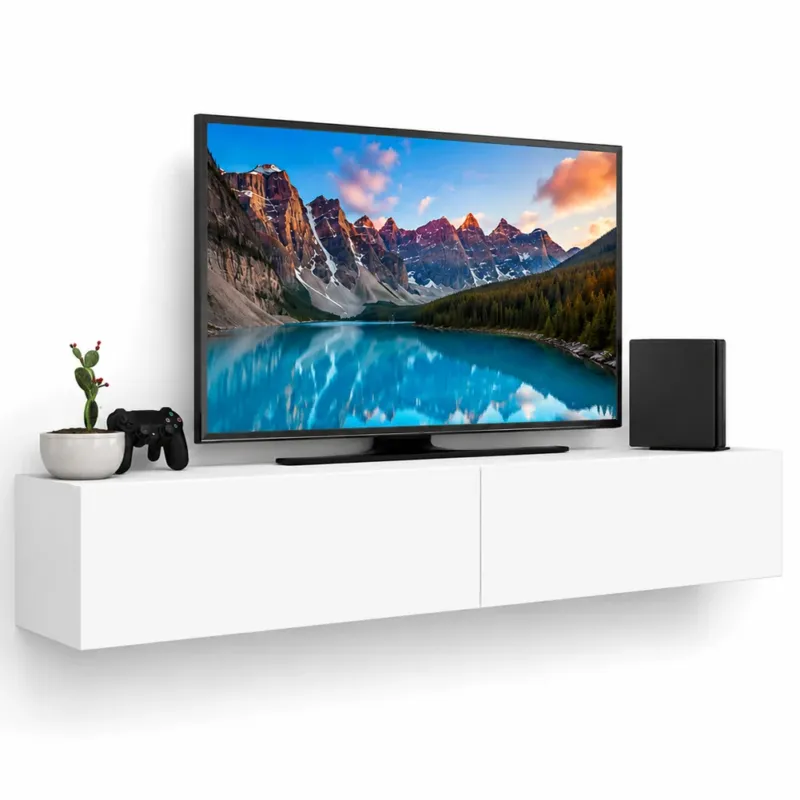 Mobile Porta Tv Sospeso da Salotto Mobiletto con 2 Cassetti Bianco 135x31.5x25cm Promozione Esclusiva