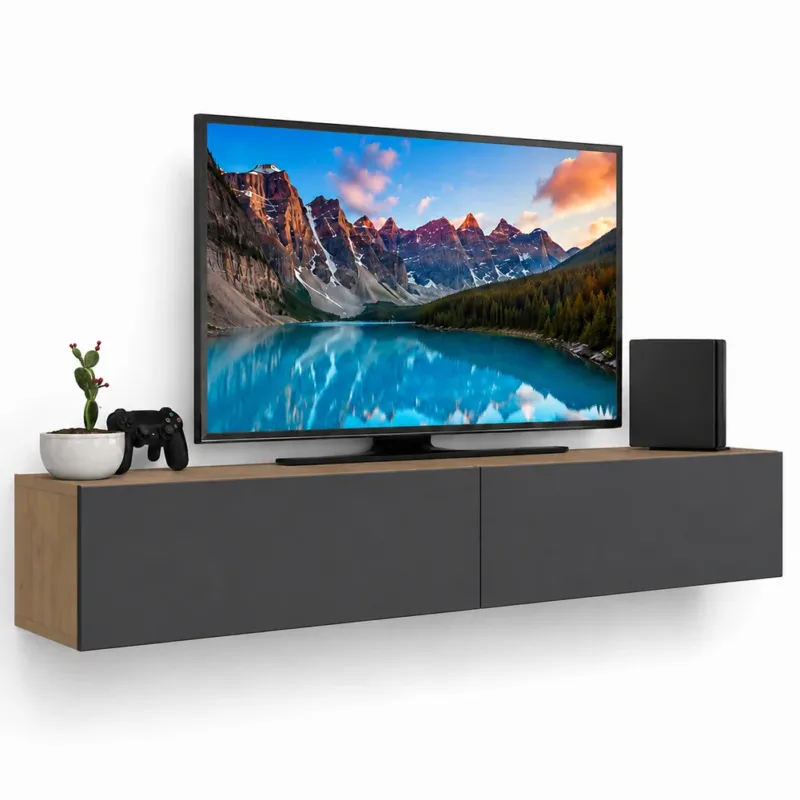 Mobile Porta Tv Sospeso da Salotto Mobiletto 2 Cassetti Antracite 135x31.5x25cm Solo Oggi