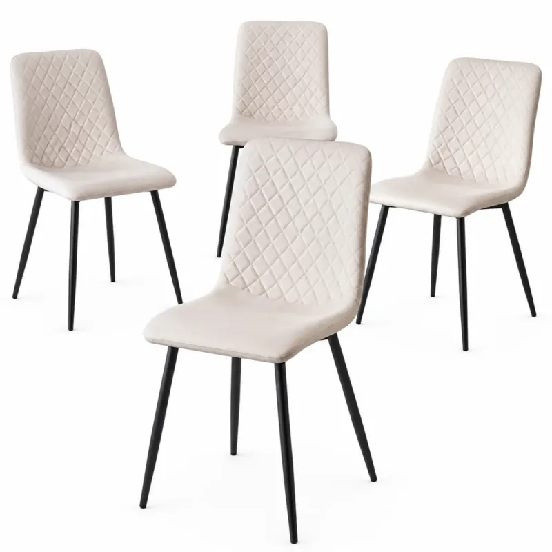 Set 4 Sedie Beige con Rivestimento in Velluto e Piedi Neri Seduta Ergonomica Ordina Subito
