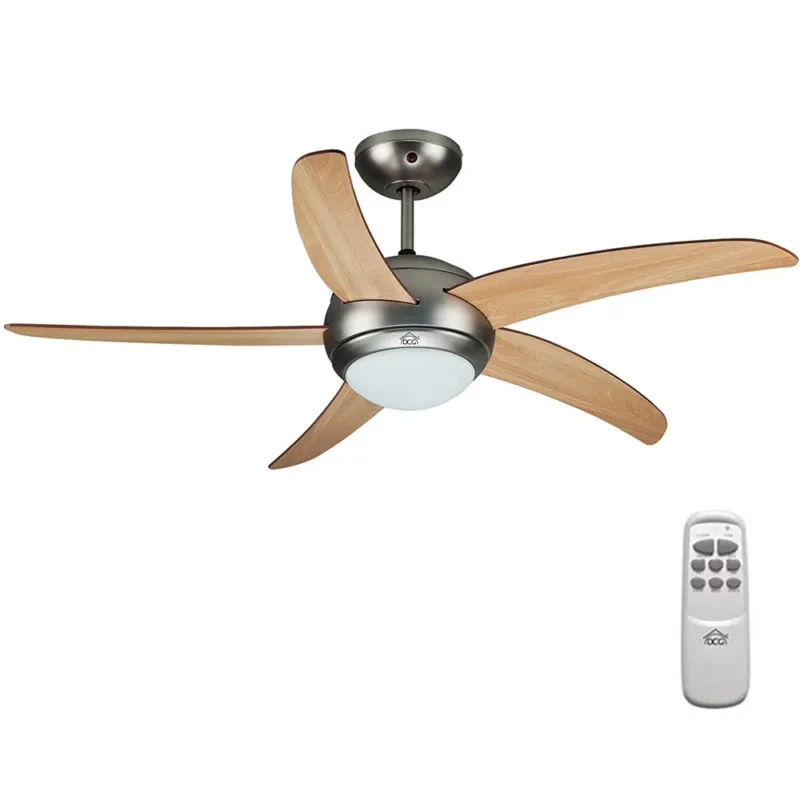 Direttamente Dal Produttore Ventilatore da Soffitto 5 Pale Legno con Lampada e Telecomando Diametro 120cm