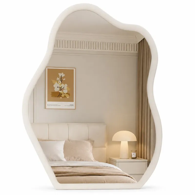 Promo Stagionale Specchio Asimmetrico da Parete Bianco Cornice Legno Decorazione Interni 46x60 cm