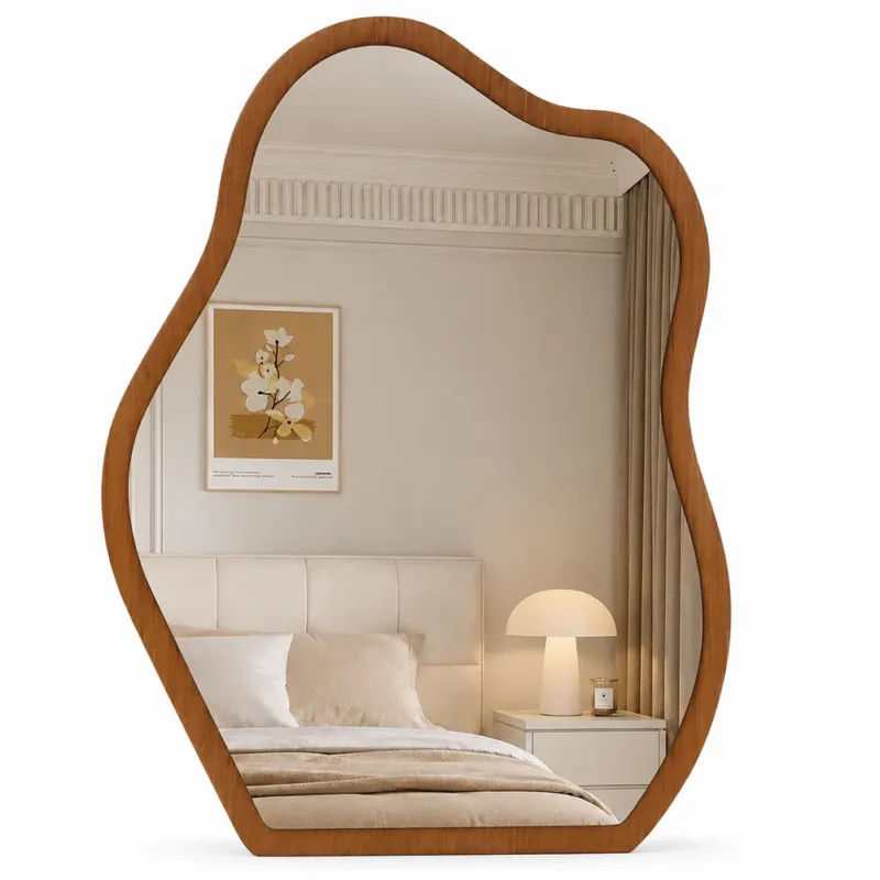 Specchio Asimmetrico da Parete Noce Cornice Legno Decorazione Interni 46x60 cm Offerta Lampo
