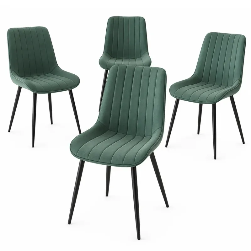 Compra Adesso Set 4 Sedie da Pranzo Verdi in Velluto Seduta Ergonomica e Struttura in Acciaio