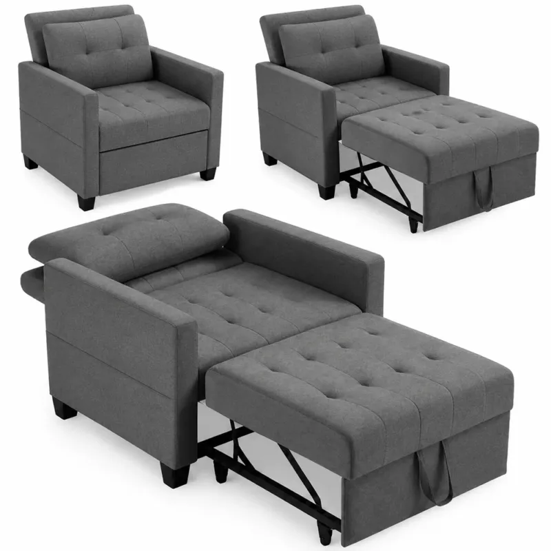 Nuovo Arrivo Poltrona Divano Letto Singolo Chaise Lounge Grigio Seduta Imbottita Ergonomica