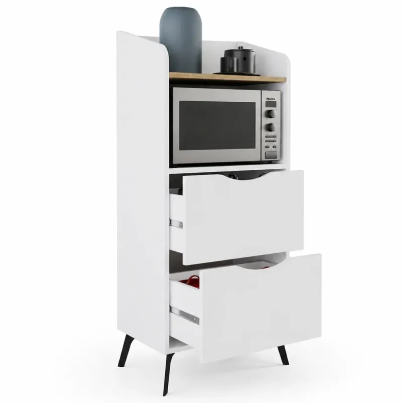 Più Venduto Mobile Multiuso Bianco con 2 Cassetti e 1 Ripiano Effetto Legno 60x36x136 cm
