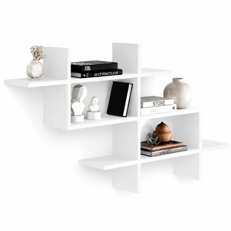 Ultima Occasione Mensola Libreria 3 Ripiani Geometrica in Legno Salvaspazio 150x82x22 cm Bianco