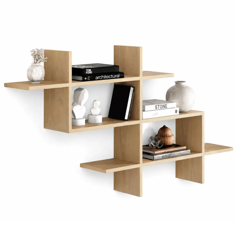 Consegna Rapida Mensola Libreria 3 Ripiani Geometrica in Legno Salvaspazio 150x82x22 cm Quercia
