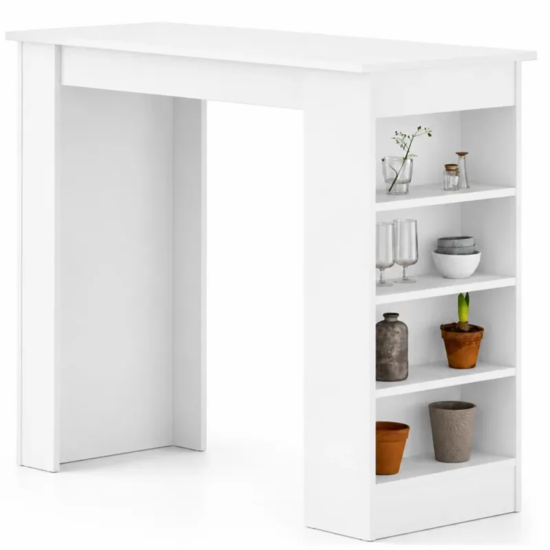 Tavolo da Bar con 4 Ripiani e Portaoggetti Bianco Salvaspazio 117x54x102 cm Di Tendenza