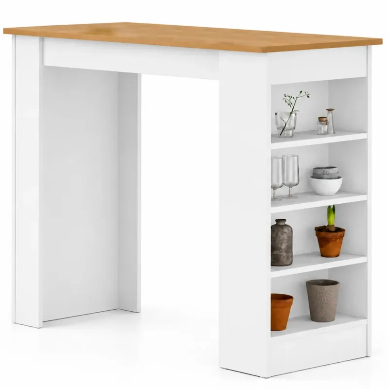 Nuova Collezione Tavolo da Bar 4 Ripiani e Portaoggetti Bianco e Quercia Salvaspazio 117x54x102cm