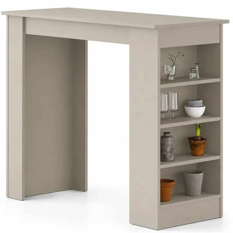 Tavolo da Bar con 4 Ripiani e Portaoggetti Sabbia Salvaspazio 117x54x102 cm Più Venduto