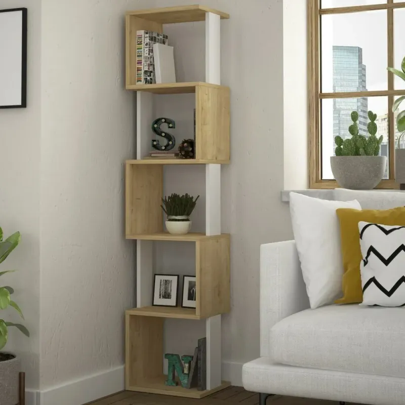 Libreria Design Moderna Scaffale Modulare 5 Ripiani 161x35x30cm Ufficio Quercia Soddisfatti O Rimborsati