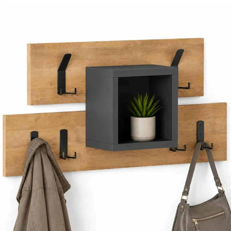 Offerta Limitata Appendiabiti da Parete con 6 Ganci Vano Contenitore Salvaspazio Legno/Antracite