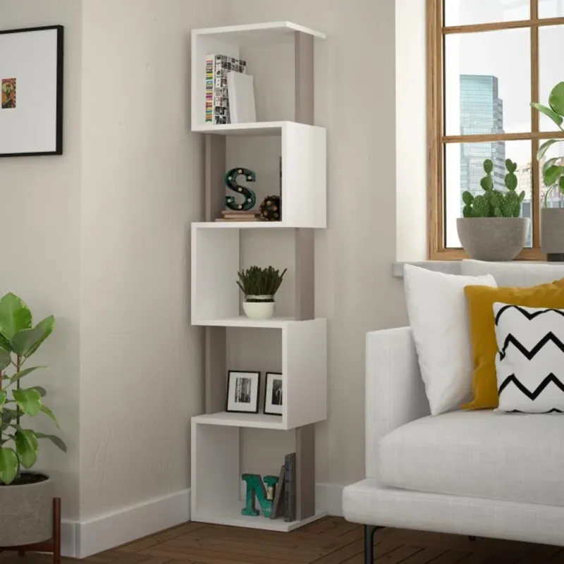 Super Prezzo Libreria Moderna Scaffale Modulare 5 Ripiani 161x35x30cm Ufficio Bianco e Tortora