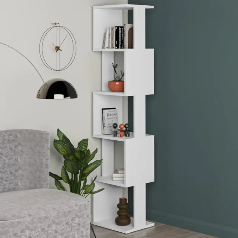 Offerta Libreria Design Moderna Scaffale Modulare 5 Ripiani 161x35x30cm Ufficio Bianco