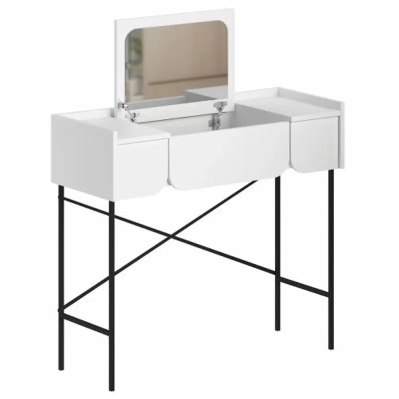 Toeletta Trucco Bianco Moderna Mobile Salvaspazio con Cassetti e Specchio Offerta Speciale
