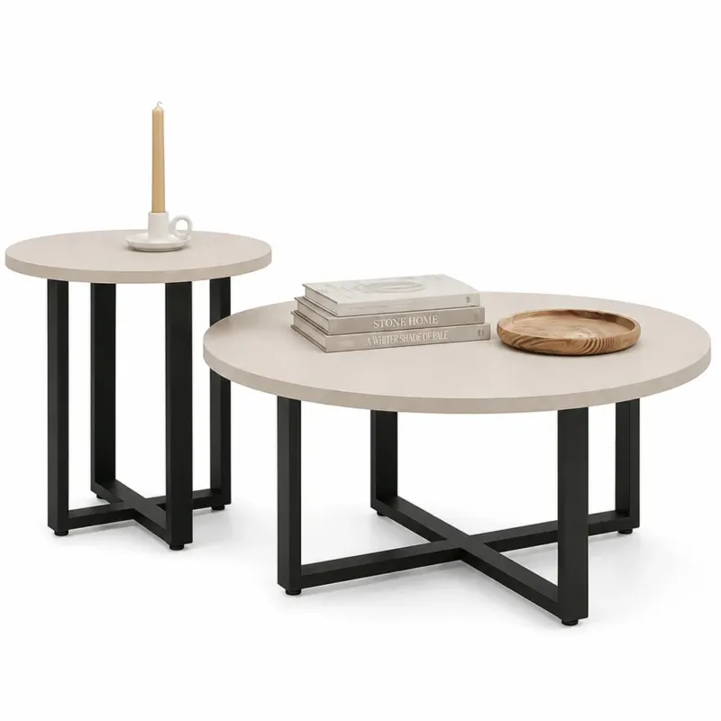 Direttamente Dal Produttore Set 2 Tavolini da Caffè per Soggiorno Sabbia Design Moderno Tavolo Salvaspazio