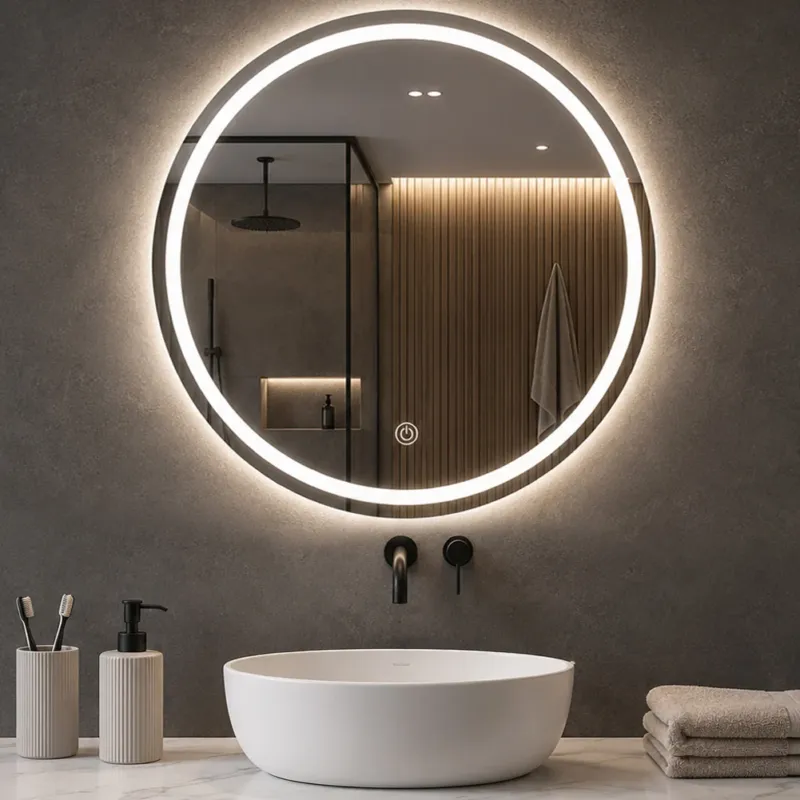 Specchio Tondo Diametro 70 cm con Led a 3 Colori Dimmerabile Accensione Touch Subito Disponibile
