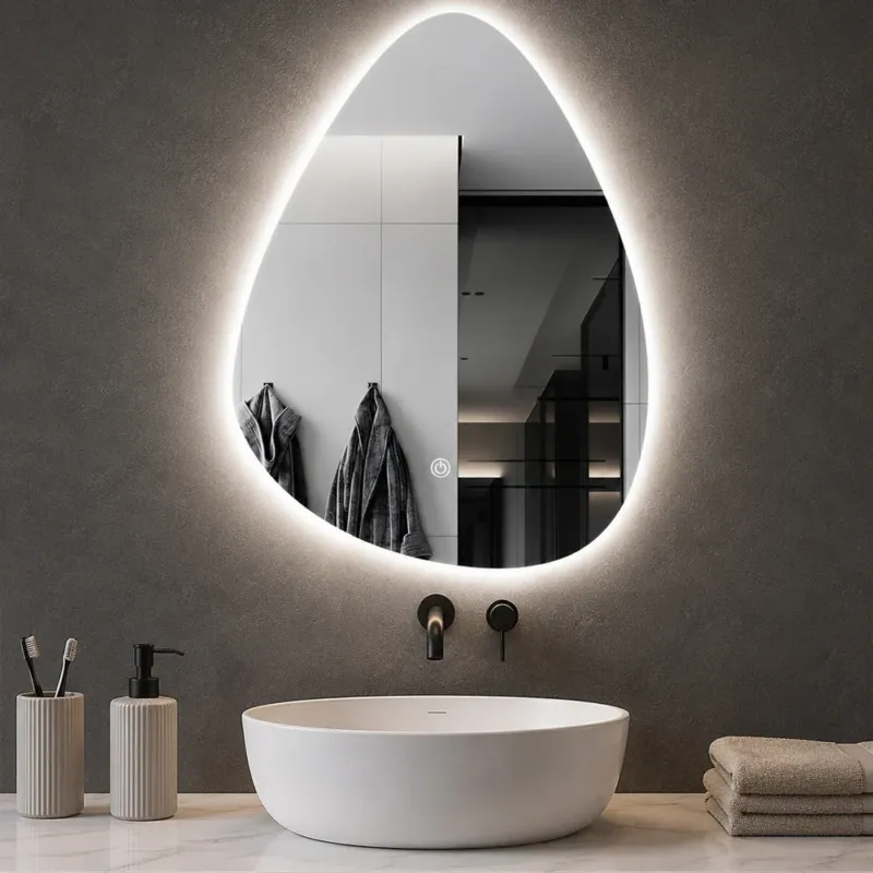 Spedito Oggi Specchio a Goccia Diametro 60x70 cm Led a 3 Colori Dimmerabile Accensione Touch