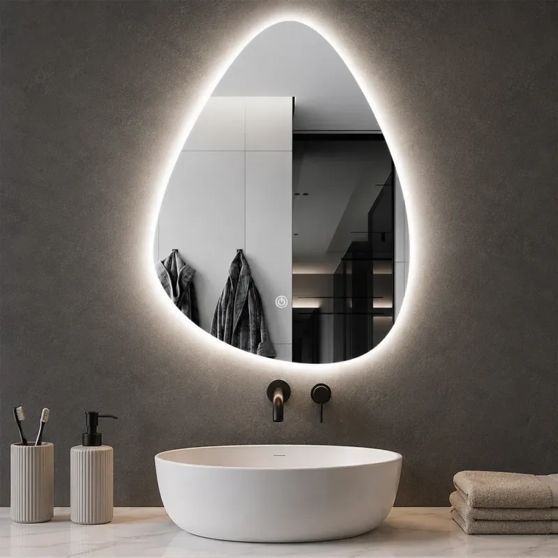 Specchio a Goccia Diametro 50x60 cm Led a 3 Colori Dimmerabile Accensione Touch Offerta Speciale