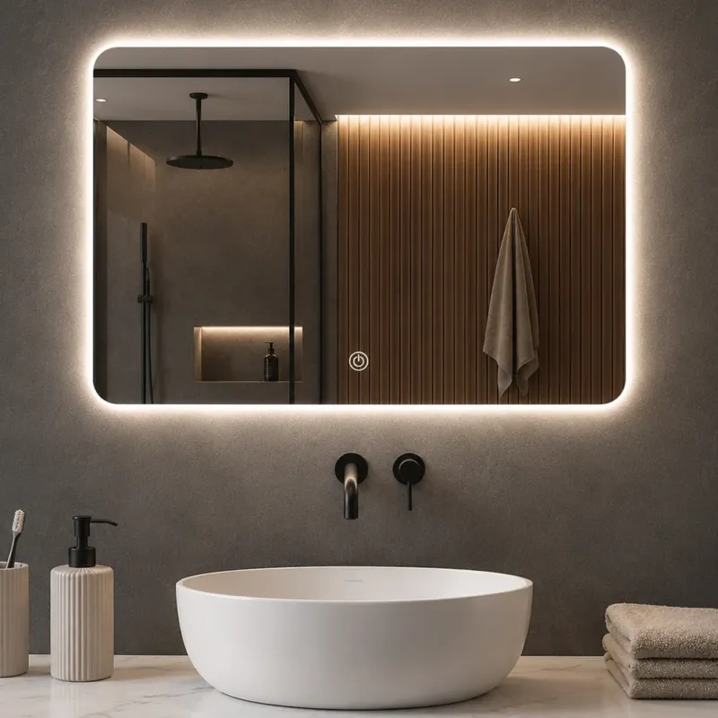 Offerta Speciale Specchio Led Rettangolare con Led 3 Colori Dimmerabile 70x50 cm Pulsante Touch
