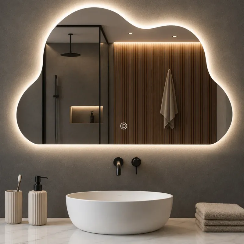 Pagamento Sicuro Specchio Led Nuvola con Led 3 Colori Dimmerabile 50x70 cm con Pulsante Touch