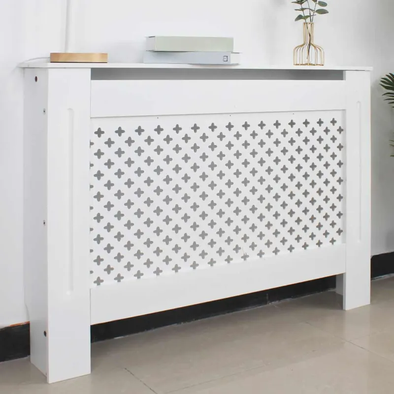 Copritermosifone in Legno MDF 112x19x82cm Copertura Radiatore Calorifero Bianco Esclusivo